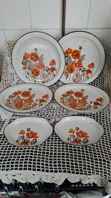 1970’s Vintage Stonehenge Midwinter ‘Autumn’ Poppies side plates x 6 Pieces.