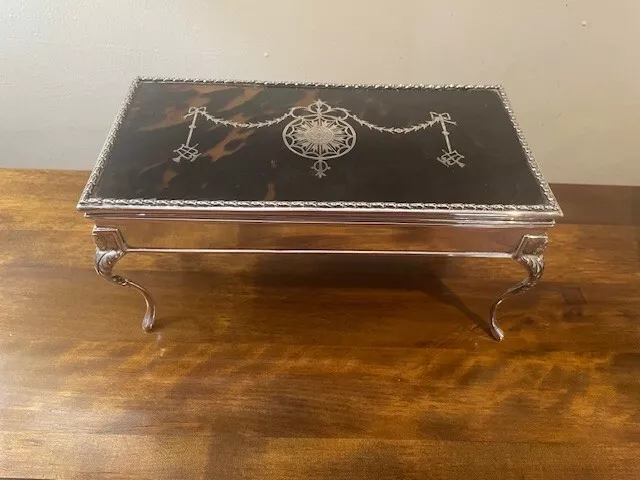 Large Hallmarked silver and tortoishell trinket box - London 1916