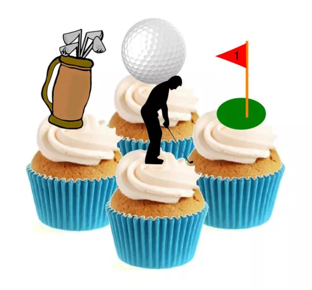 Novelty Golf / Golfer Collection 12 Edible Stand Up wafer paper cake toppers