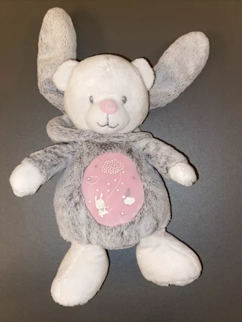 Doudou Peluche Ours Avec Capuche Lapin Gris Rose Mots D’enfants