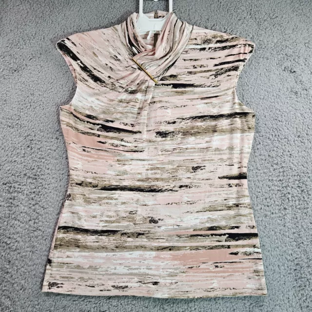 Calvin Klein Sleeveless Top Blouse Womens Size Small Pleated Neck Abstract - S