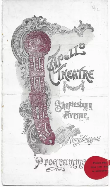 Apollo Theatre Programme Shaftesbury Avenue The Glad Eye Great Adverts 1912