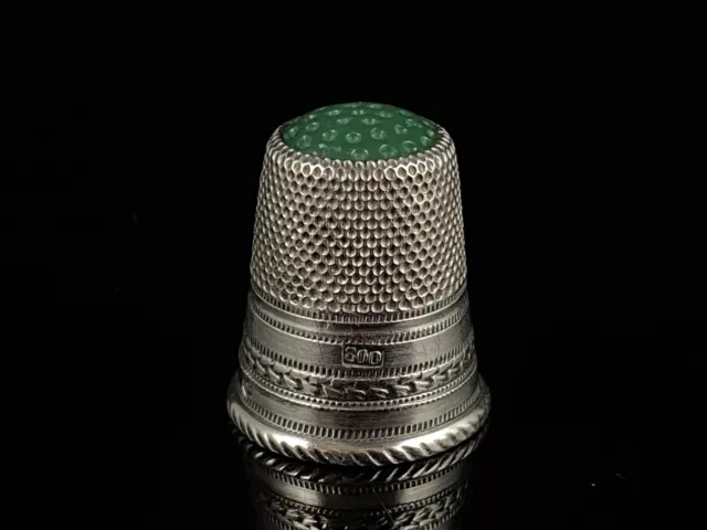 Continental 800 Silver Thimble Green Agate Set 1900