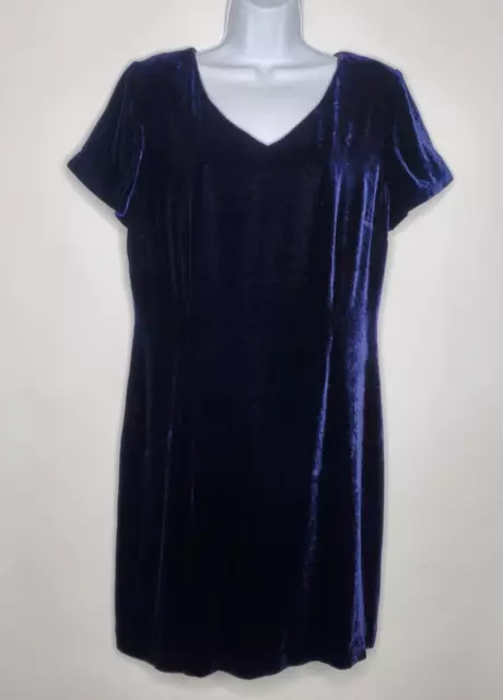 Brooks Brothers Womens Blue Velvet Short Sleeve Shift Dress Size 14 Silk Blend