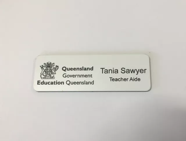 Bulk order 20 Name Badges with logo + Pin Laserable Plastic 70 x 23mm @$10 each 2