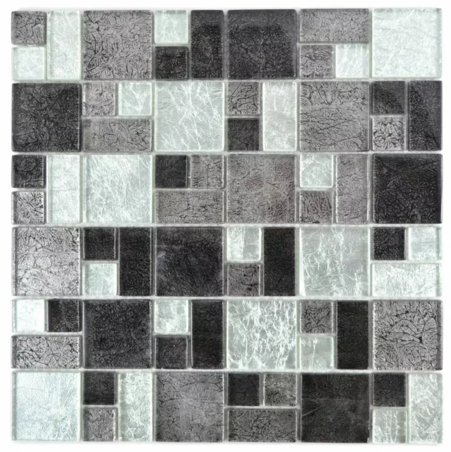 Azulejos de Mosaico Combinación Vidrio Gris Plata Negro Estructura Metal