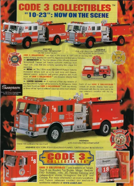 CODE 3 COLLECTIBLES print advertisement.     Firehouse magazine:   June 1997