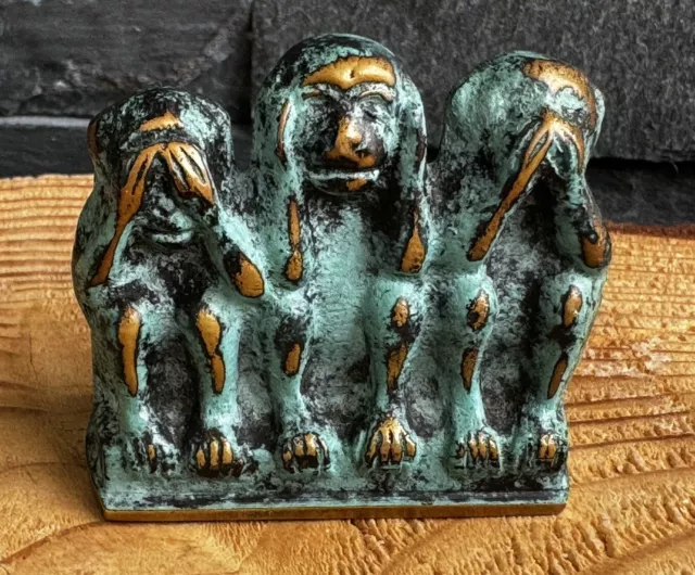 alte Bronze massiv 3 Affen Nichts hören Nichts sehen Nichts sagen Antik