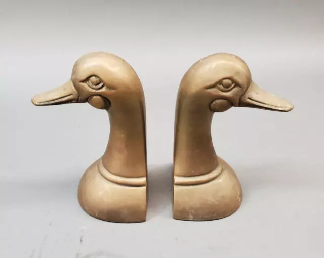 Leonard Solid Brass Duck Bookends, Pair, Made in Korea, 6.5"