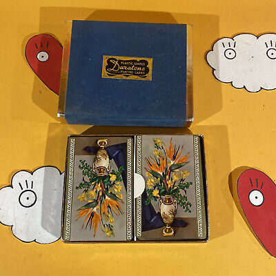 Vintage Duratone Double Deck Flower Vase  Playing Cards Set Canasta