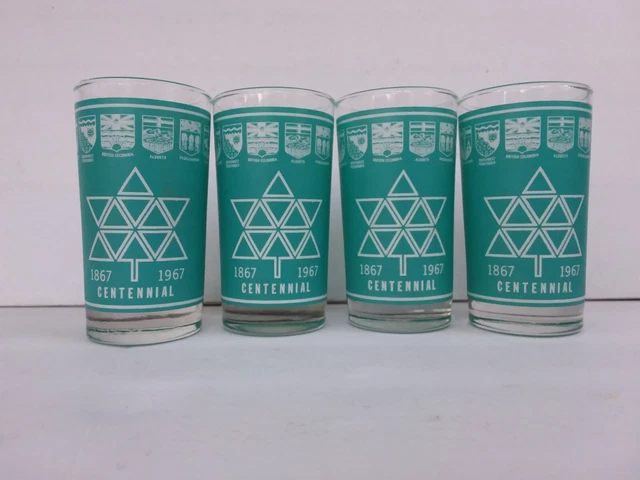 Vint Mcm Dominion Glass Set Canada Centennial 1967 commemorative glasses Aqua