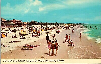 Sun And Surf Bathers Enjoy Clearwater Beach Florida FL c1964 Unposted Postcard