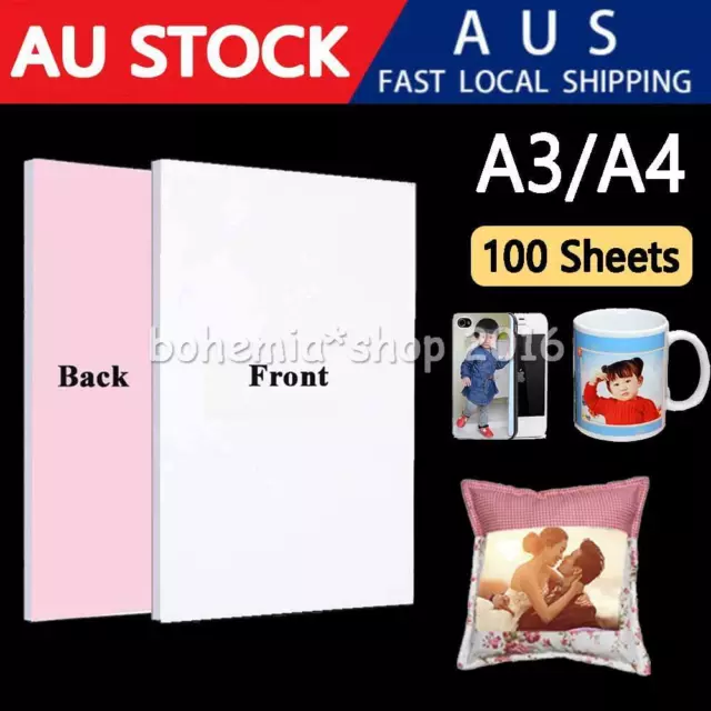 100 Sheets Dye Sublimation Heat Transfer Paper for Mugs T-shirt Hat Printing AU