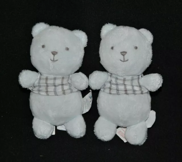Lot 2 peluche doudou mini ours OBAIBI OKAIDI bleu pull à carreaux 14 cm TTBE