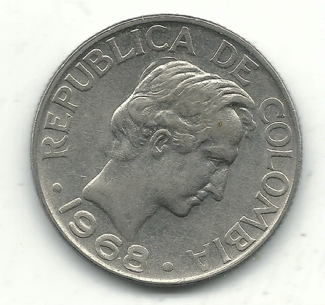 High Grade 1968 Colombia 20 Centavos Coin-Jan024