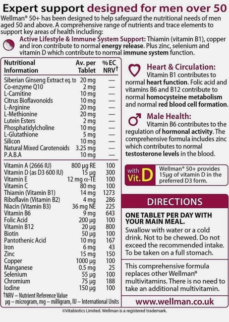 2 X VITABIOTICS Wellman 50+ Plus Advanced Vitamin and Mineral ...