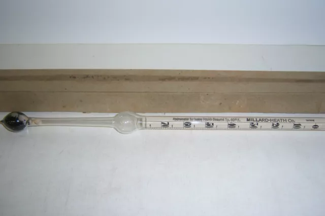 Vintage HYDROMETER for heavy liquids BEAUME Temp. 60 ºF. MILLARD-HEATH Germany