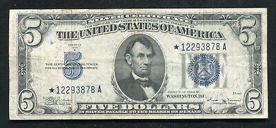 Fr. 1652* 1934-B $5 Five Dollars *Star* Blue Seal Silver Certificate Very Fine+