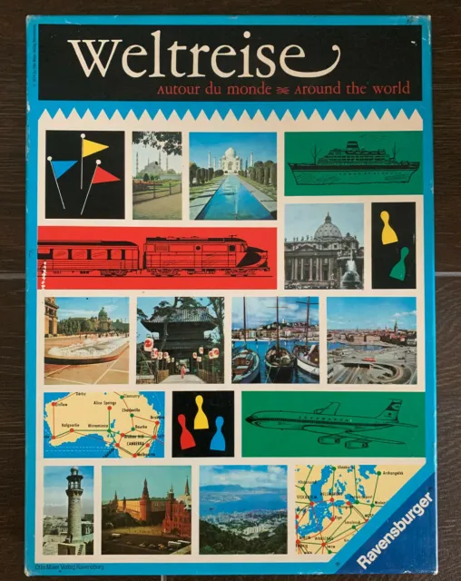 Weltreise, Ravensburger, Around the world, Brettspiel, vollständig, 1974