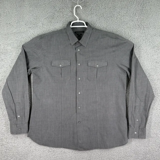 John Varvatos USA Luxe Shirt Mens Size XL Gray Button Down Long Sleeve Knit
