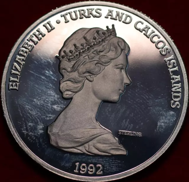 Uncirculated Proof 1992 Turks & Caicos 20 Crowns .9329 ASW Silver Foreign Coin