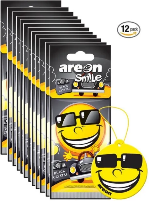 Areon Smile I Emoji Hanging Car Air Freshener, Black Crystal Scent (pack of 12)