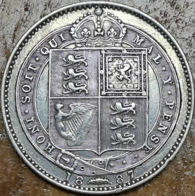 1887 Queen Victoria Jubilee Head Shield Back Silver Shilling Great Condition
