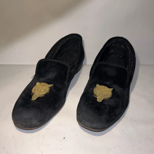 Peal & Co for Brooks Brothers black velvet fox mask slippers loafers size 8.5