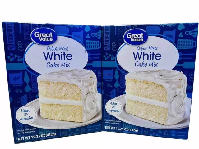 Great Value Deluxe Moist White Cake Mix, 2x boxes, 15.25oz each, NEVER EXPIRED