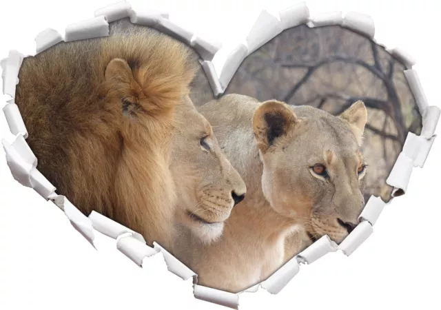 Fier Couple de Lion - 3D-Look Cœur Sticker Mural Autocollant-Sticker