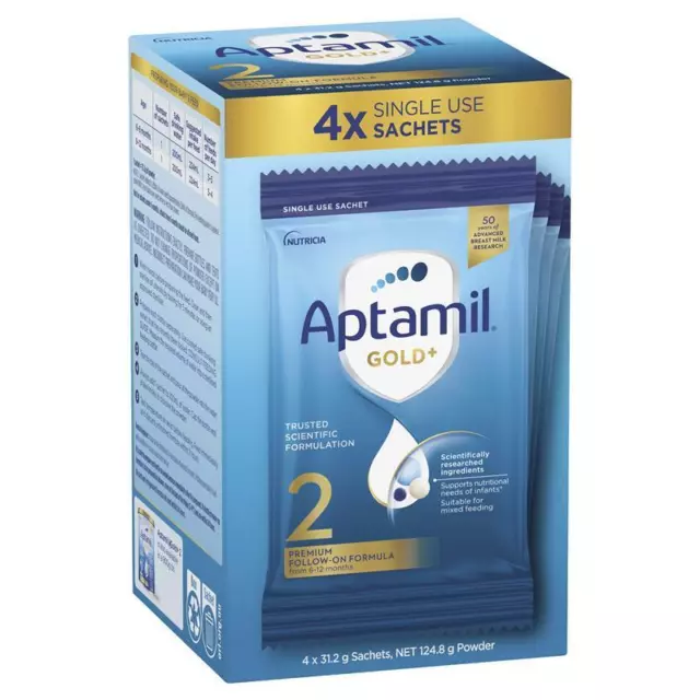 Aptamil Gold+ 2 Baby Follow-On Formula Powder Sachets From 6-12 Months 4 Pack...