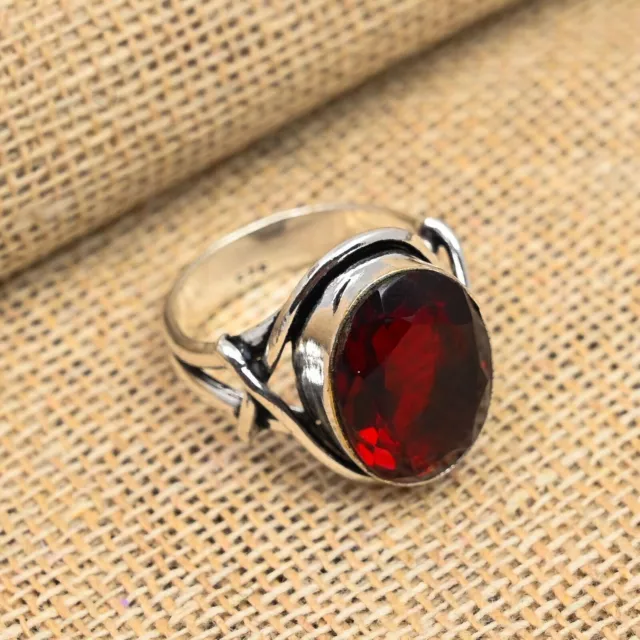 Beautiful Red Garnet Gemstone Handmade Jewelry 925 Sterling Silver Ring