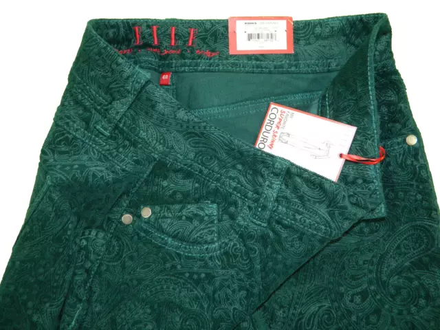 NEW ELLE Green Paisley Super Skinny Corduroy Jeans Tag 4 R measured Size 27x30