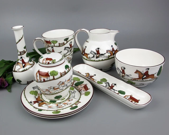 Vintage Krone Staffordshire Jagdszene Stücke: Teller Becher Krug Schüssel Tablett Vase Topf
