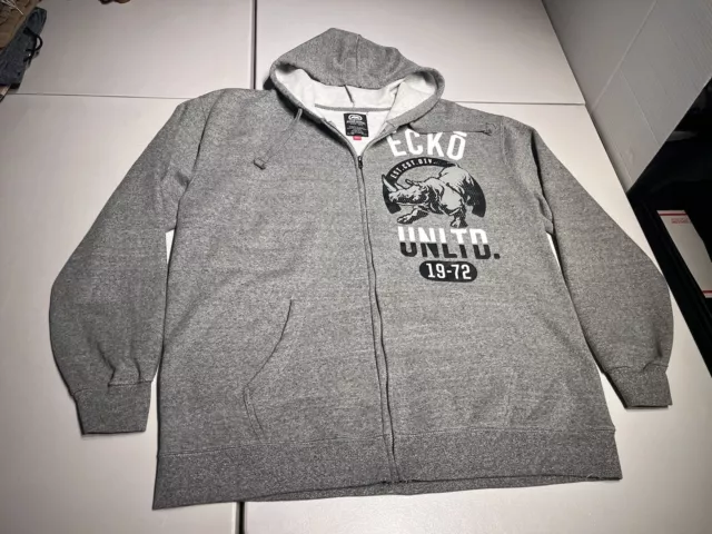 Ecko Unltd Hoodie Men's 3XL Gray Full Zip Sweatshirt Unlimited Sweater VTG Y2K