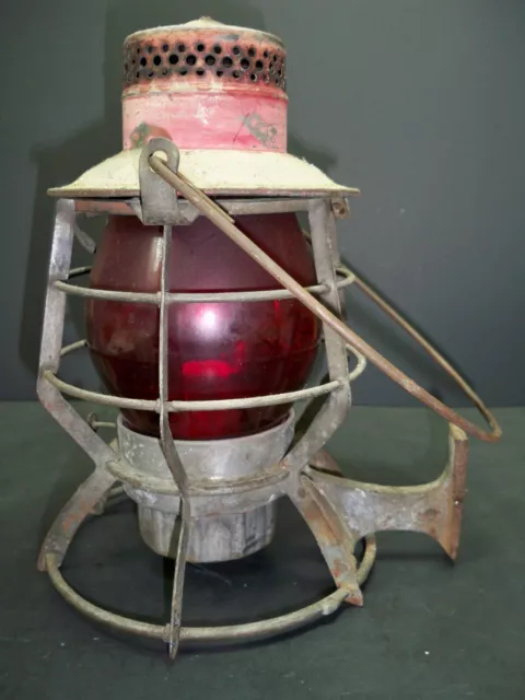 Antique Dressel Arlington NJ RR Lantern w/Red Globe not cleaned as found