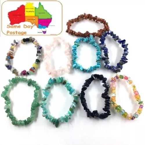 Natural Gemstone Crystal Chip Beads Stretchy Bracelet Healing Reiki Chakra hippy