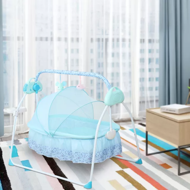 Foldable Electric Baby Crib Cradle Bluetooth Infant Auto-Swing Newborn Sleep Bed
