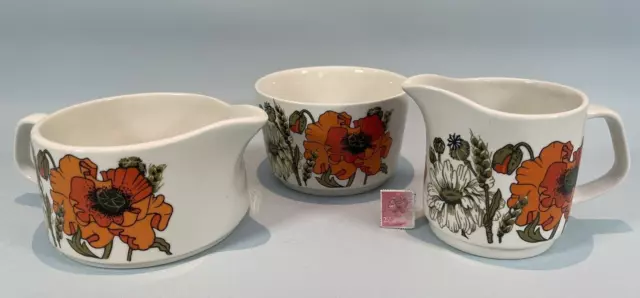 J & G Meakin Studio Poppy 2 Jugs and Sugar Bowl Vintage 1970's Retro