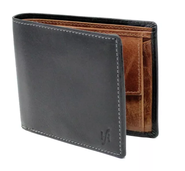 StarHide Mens Gents RFID Blocking Genuine Leather Wallet Purse 1190 Black Tan