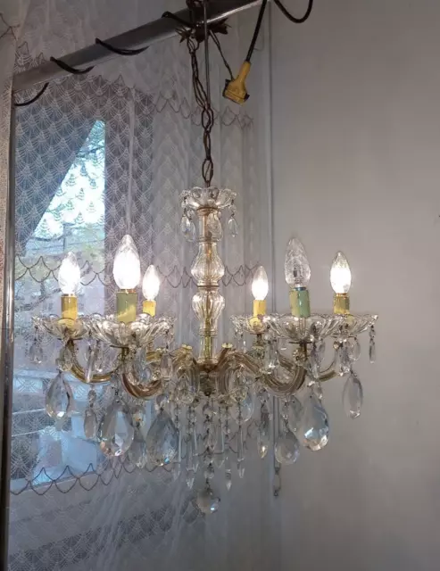 Lampadario vintage Maria Teresa classico Cristalli 6 luci Old Chandelier Lustre