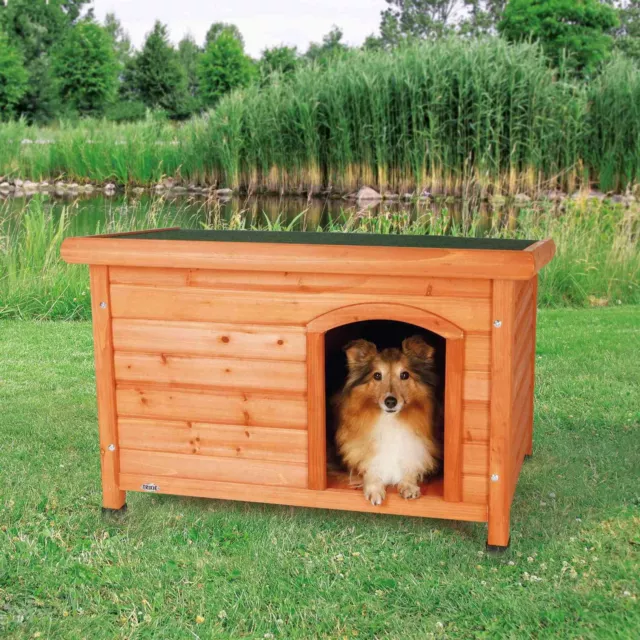 Classic Elevated Weatherproof Wooden Small Outdoor Dog House w/ Hinged Roof