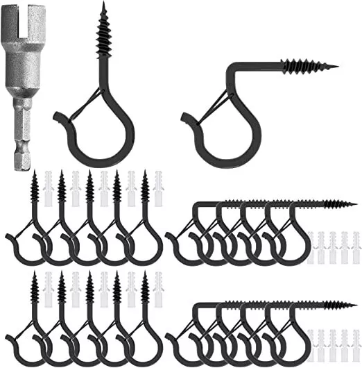 21 pc Q Hanging Hooks w Wing Nut Driver Heavy Duty Outdoor Hooks Lights Plants