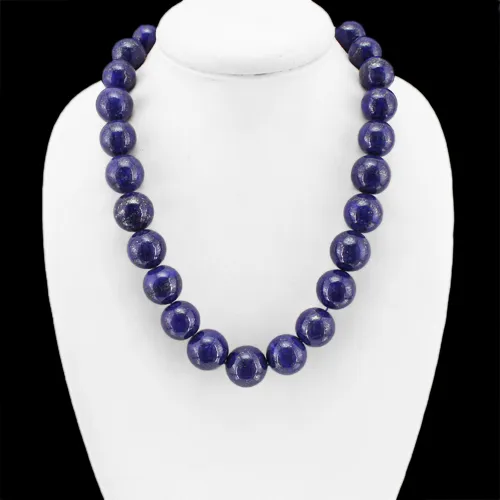 Excellent Shining 1269.00 Cts Natural Blue Lapis Lazuli Round Beads Necklace(Dg)