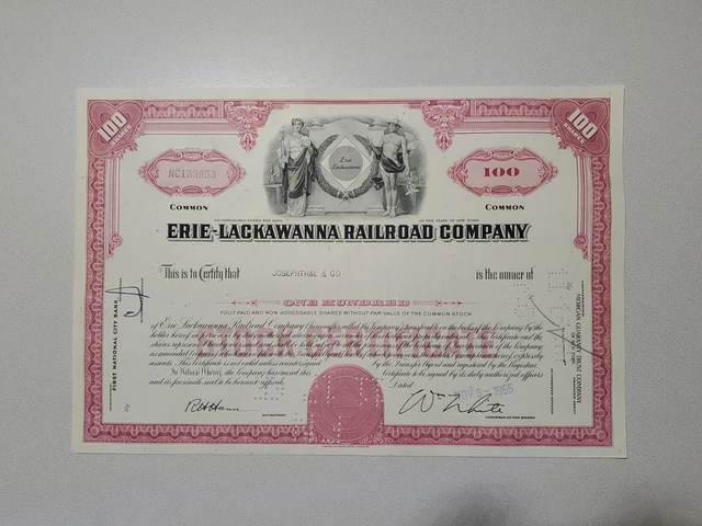 Erie Lackawana Railroad Cancelled Stock Certificate
