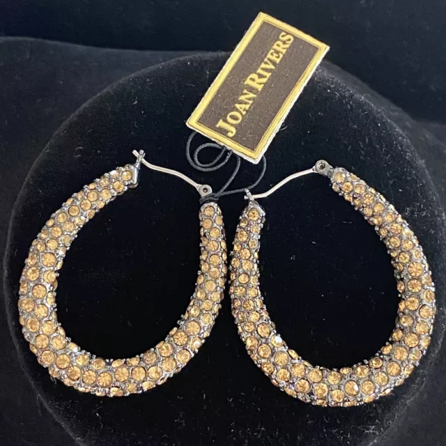 Vintage QVC JOAN RIVERS Pave Hoop Earrings Featuring Yellow Swarovski Crystals