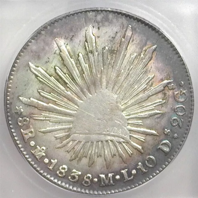 MEXICO ~ 1838-Mo,ML SILVER 8 REALES ~ ICG AU53 ~ KM# 377.10