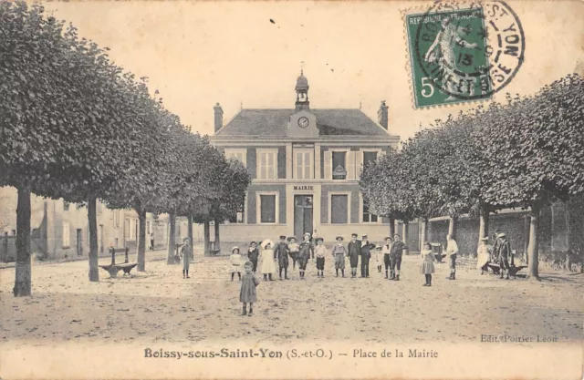 Cpa 91 Boissy Sous Saint Yon / Place De La Mairie / Enfants