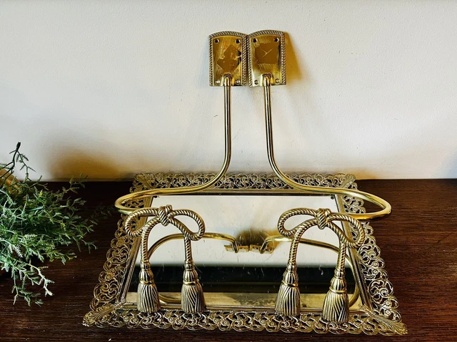 Hollywood Regency Brass Bow With Tassels Curtain Drapery Tie Backs
