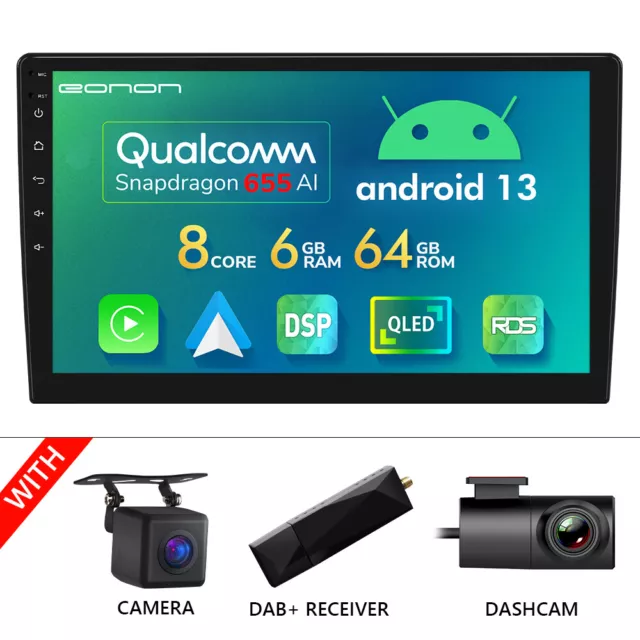 DAB+CAM+DVR+Android 13 8-Core 6+64 10.1" Doppel 2 DIN Autoradio GPS Navi CarPlay